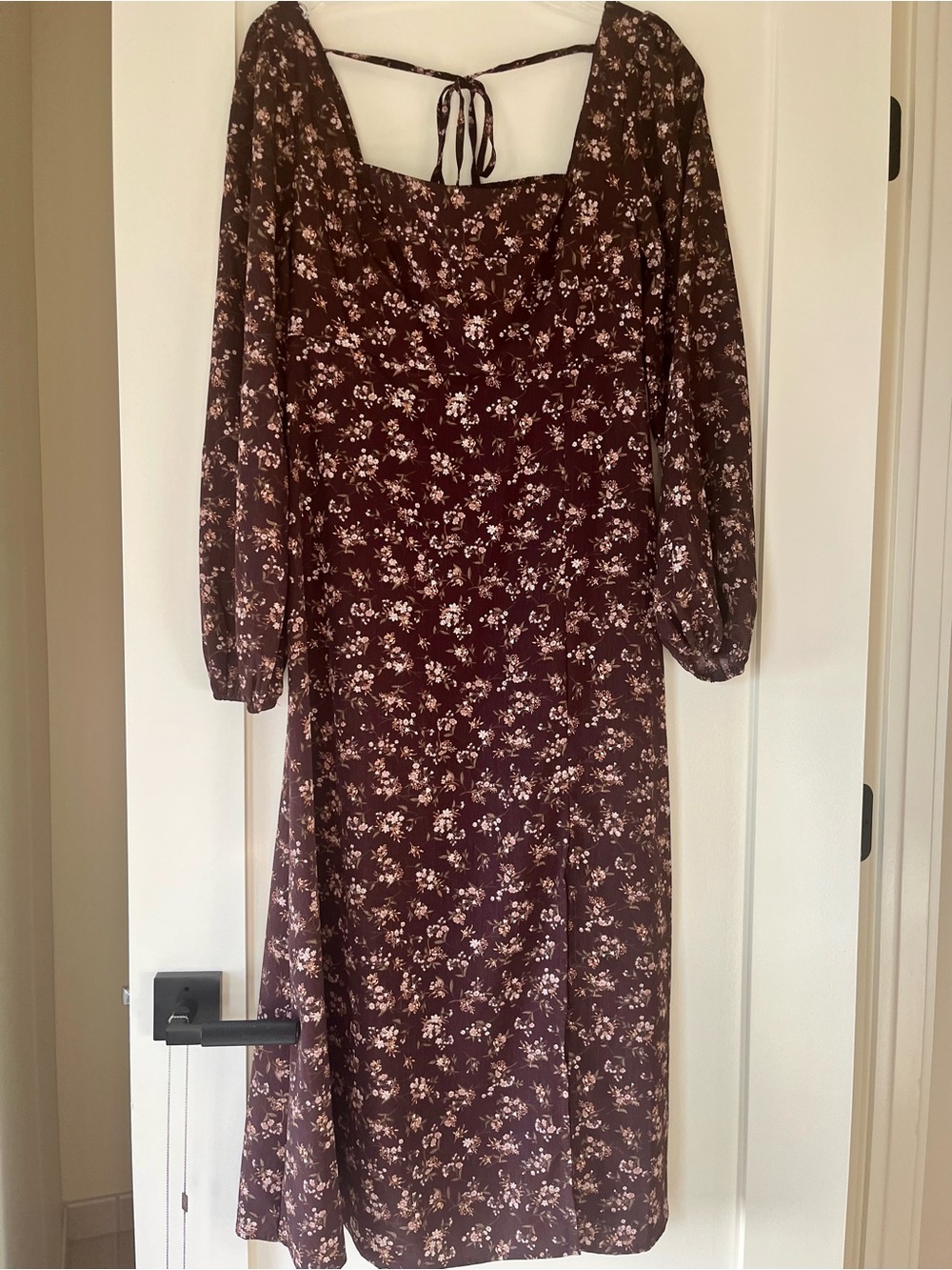 Floral Long Sleeve Dress in Burgundy with Pink Floral